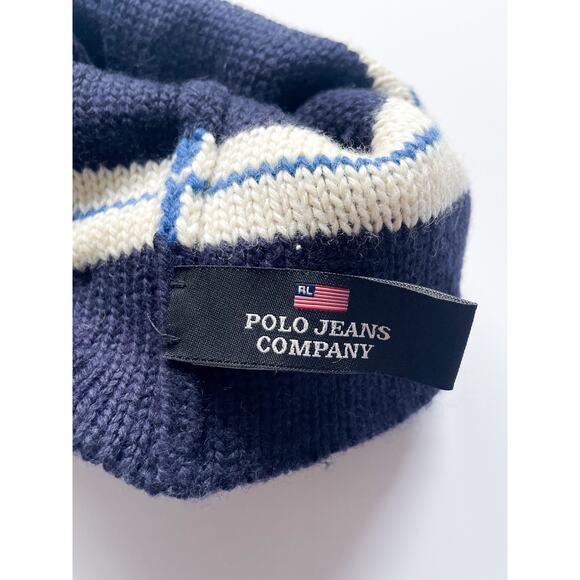 Youth Vintage Polo Jeans Navy Blue Knit Wool Blend Winter Beanie - Picture 3 of 6